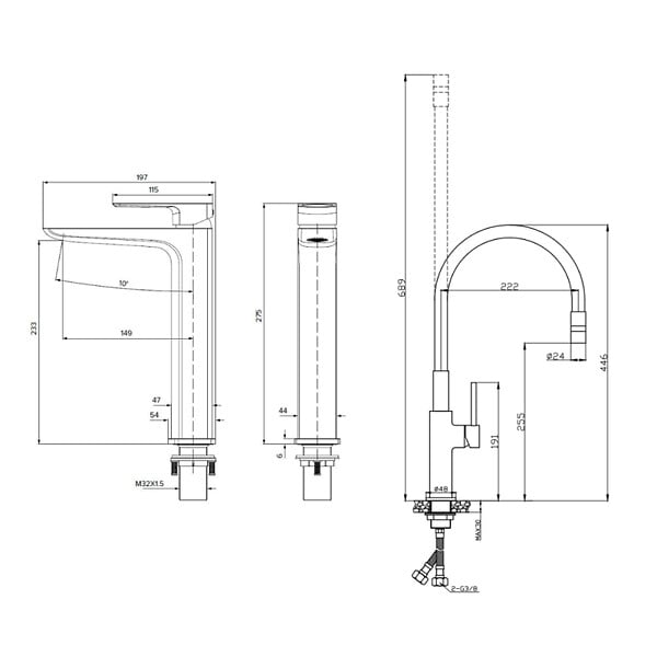 SWISS AQUA TECHNOLOGIES - Swiss Aqua Technologies set mitigeur lavabo haut + mitigeur cuisine, bec flexible, aérateur Neoperl®, noir mat (SATBS285C) - large