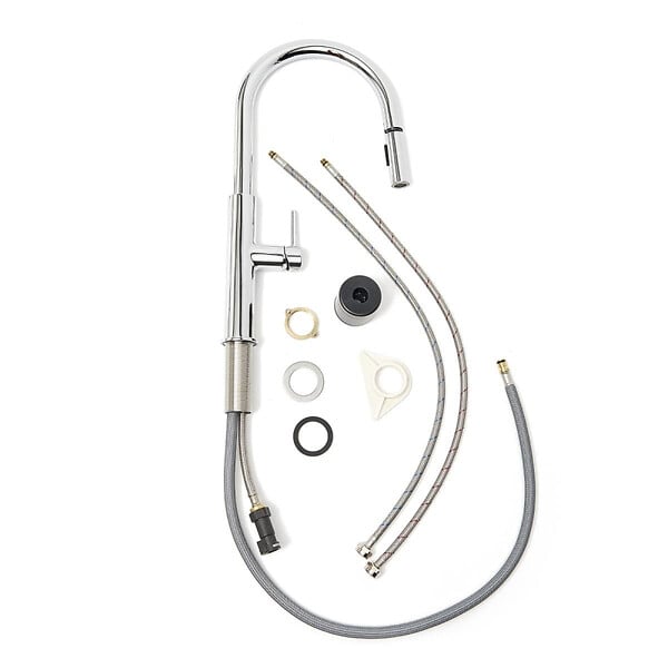 SWISS AQUA TECHNOLOGIES - set mitigeur lavabo haut, sans vidage + mitigeur cuisine avec douchette extractible 2 jets, chrome (SATBSBD285) - large