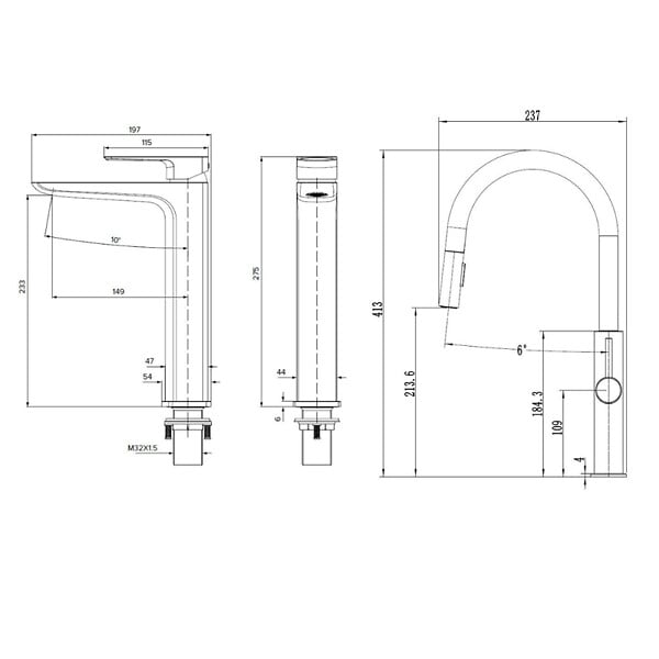 SWISS AQUA TECHNOLOGIES - set mitigeur lavabo haut, sans vidage + mitigeur cuisine avec douchette extractible 2 jets, chrome (SATBSBD285) - large