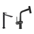 SWISS AQUA TECHNOLOGIES - Swiss Aqua Technologies B-Way set mitigeur lavabo XL + mitigeur cuisine Ceramia Timeless acier inoxydable, douchette extractible, noir mat (SATBW185BM) - vignette