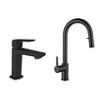 SWISS AQUA TECHNOLOGIES - Feel set mitigeur lavabo + mitigeur cuisine Ceramia Timeless acier inoxydable, douchette extractible, noir mat (SATCSFTML271BMC) - vignette