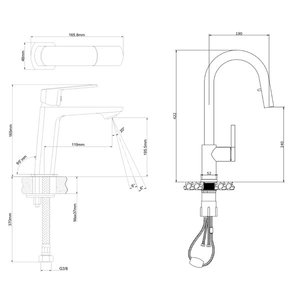 SWISS AQUA TECHNOLOGIES - Feel set mitigeur lavabo + mitigeur cuisine Ceramia Timeless acier inoxydable, douchette extractible, noir mat (SATCSFTML271BMC) - large