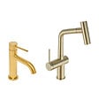 SWISS AQUA TECHNOLOGIES - Aurum mitigeur lavabo + mitigeur cuisine Ceramia Timeless acier inoxydable, douchette extractible, or brossé (SATTMLBA185BG) - vignette