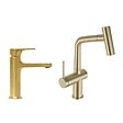 SWISS AQUA TECHNOLOGIES - Dark set mitigeur lavabo + mitigeur cuisine Ceramia Timeless acier inoxydable, douchette extractible, or (SATB185BG) - vignette