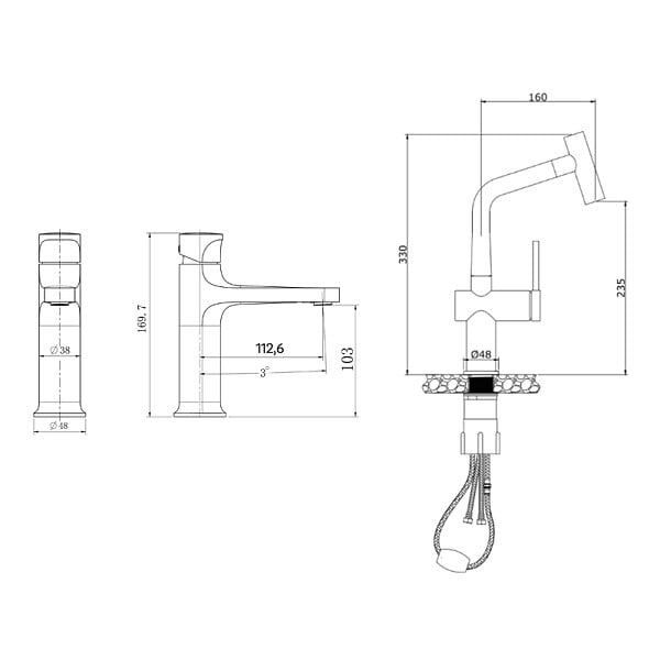 SWISS AQUA TECHNOLOGIES - Dark set mitigeur lavabo + mitigeur cuisine Ceramia Timeless acier inoxydable, douchette extractible, or (SATB185BG) - large