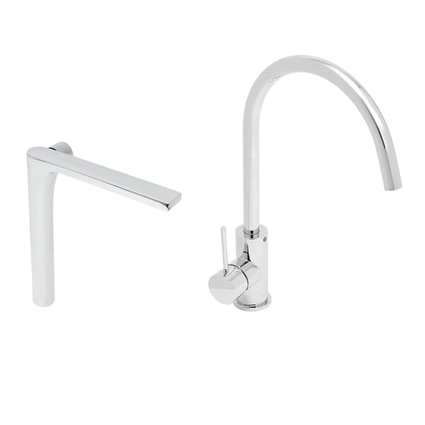 SWISS AQUA TECHNOLOGIES - Swiss Aqua Technologies set mitigeur lavabo haut sans vidage + mitigeur cuisine 36,3 cm avec bras pivotant, chrome brillant (SATBSUR0271CR) - large