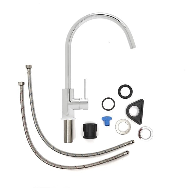 SWISS AQUA TECHNOLOGIES - Swiss Aqua Technologies set mitigeur lavabo haut sans vidage + mitigeur cuisine 36,3 cm avec bras pivotant, chrome brillant (SATBSUR0271CR) - large