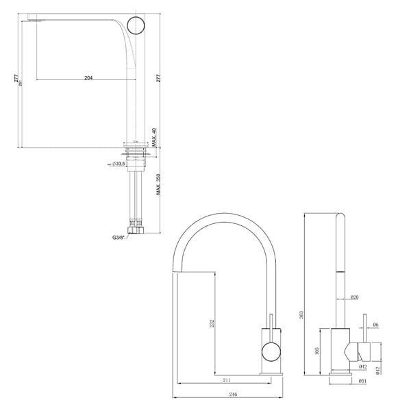 SWISS AQUA TECHNOLOGIES - Swiss Aqua Technologies set mitigeur lavabo haut sans vidage + mitigeur cuisine 36,3 cm avec bras pivotant, chrome brillant (SATBSUR0271CR) - large