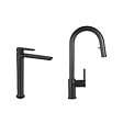 SWISS AQUA TECHNOLOGIES - Mood set mitigeur lavabo XL + mitigeur de cuisine Ceramia Timeless acier inoxydable, douchette extractible, noir mat (SATBM285C) - vignette