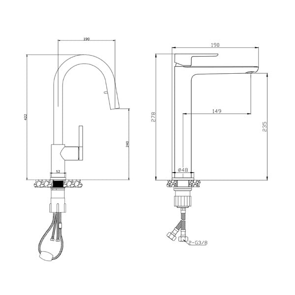SWISS AQUA TECHNOLOGIES - Mood set mitigeur lavabo XL + mitigeur de cuisine Ceramia Timeless acier inoxydable, douchette extractible, noir mat (SATBM285C) - large
