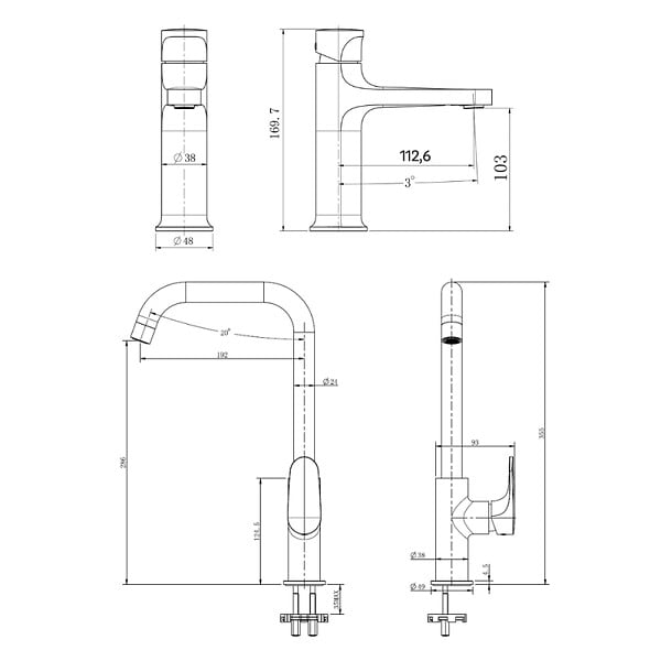 SWISS AQUA TECHNOLOGIES - Dark set mitigeur lavabo à levier + mitigeur cuisine avec bras pivotant, or brossé (SATBSDA271BZ) - large