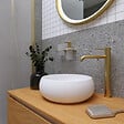 SWISS AQUA TECHNOLOGIES - set mitigeur lavabo haut acier inoxydable + mitigeur cuisine avec bras pivotant, or brossé (SATBA280BG) - vignette
