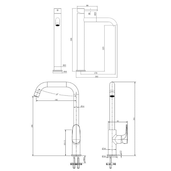 SWISS AQUA TECHNOLOGIES - set mitigeur lavabo haut acier inoxydable + mitigeur cuisine avec bras pivotant, or brossé (SATBA280BG) - large