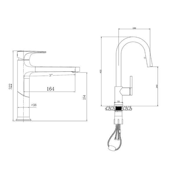 SWISS AQUA TECHNOLOGIES - Dark set mitigeur lavabo XL + mitigeur cuisine Ceramia TImeless acier inoxydable, douchette extractible, or (SATTMLDA285BG) - large