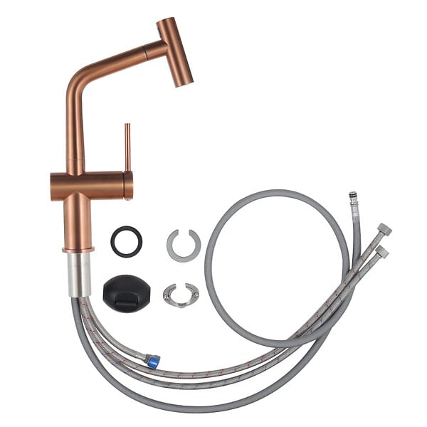 SWISS AQUA TECHNOLOGIES - Aurum set mitigeur lavabo + mitigeur cuisine Ceramia Timeless acier inoxydable, douchette extractible, or rose (SATBA285BCRG) - large
