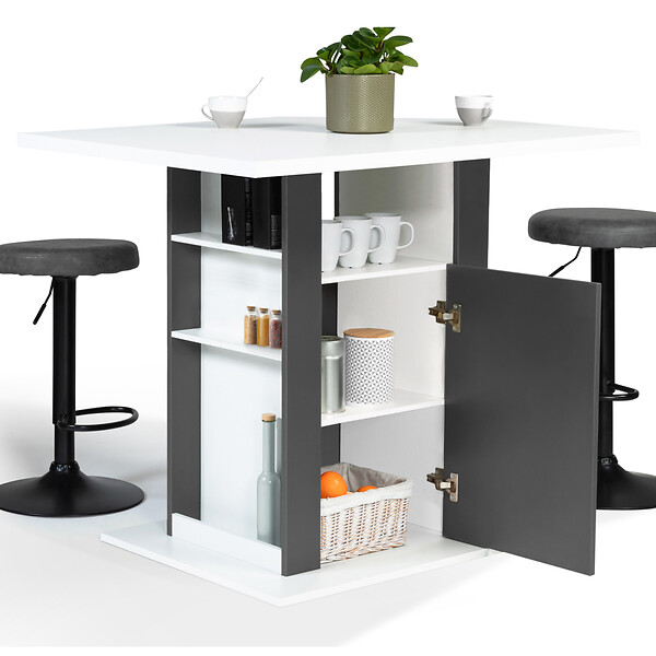 ID MARKET - Ilot central UGO 110 cm bois blanc et gris avec rangements - large