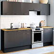 ID MARKET - Cuisine complète 240 cm SUBTIL avec plan de travail 7 éléments noir et plateaux bois - vignette