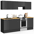 ID MARKET - Cuisine complète 240 cm SUBTIL avec plan de travail 7 éléments noir et plateaux bois - vignette