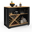 ID MARKET - Table de bar îlot VITO 113 cm avec range bouteilles bois noir et plateau façon hêtre - vignette