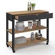 ID MARKET - Desserte de cuisine PENH XXL avec tiroir et plan de travail noir plateaux façon hêtre L.100 CM - vignette