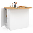 ID MARKET - Ilot central IVO 100 cm blanc avec plan de travail façon hêtre - vignette