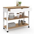 ID MARKET - Desserte de cuisine PENH XXL avec tiroir et plan de travail blanc plateaux façon hêtre L.100 CM - vignette