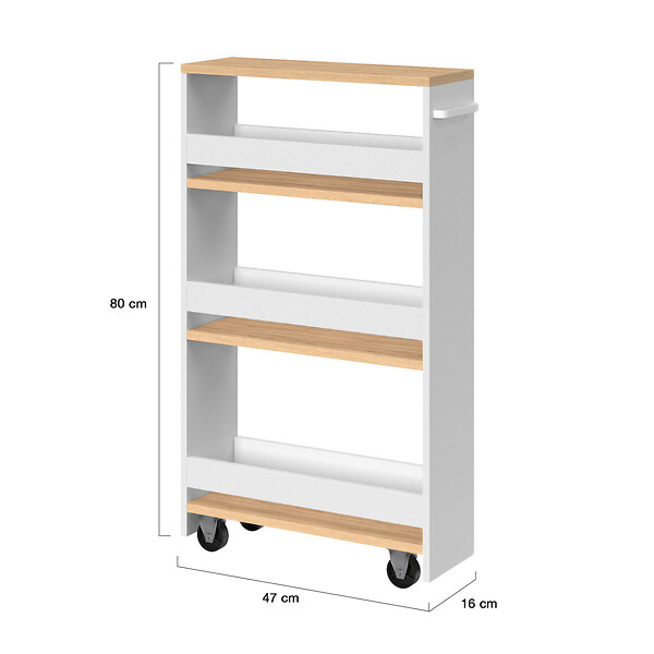 ID MARKET - Desserte de cuisine gain de place HAGA chariot de rangement à étages blanc et façon hêtre - large