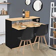 ID MARKET - Meuble de bar extensible en table à manger 2 personnes VITO noir et plateau bois - vignette