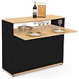 ID MARKET - Meuble de bar extensible en table à manger 2 personnes VITO noir et plateau bois - vignette