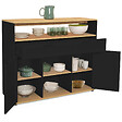 ID MARKET - Meuble de bar extensible en table à manger 2 personnes VITO noir et plateau bois - vignette