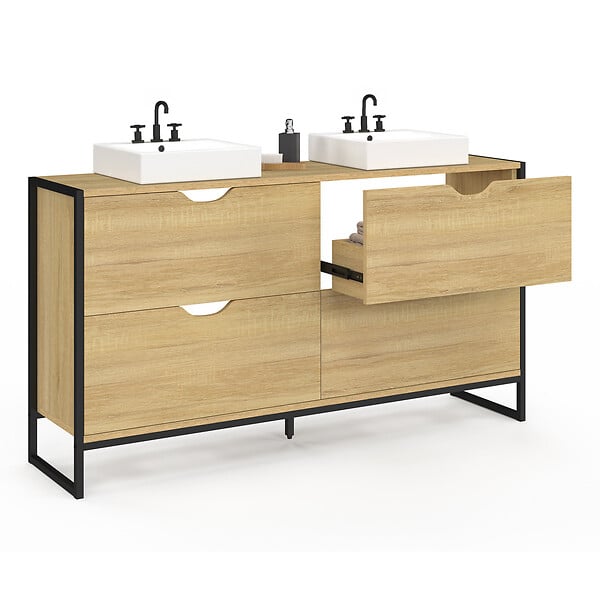 ID MARKET - Meuble double vasque salle de bain DETROIT 4 tiroirs design industriel - large