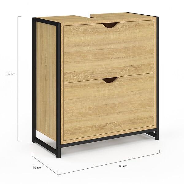 ID MARKET - Meuble sous lavabo salle de bain 2 tiroirs DETROIT design industriel - large