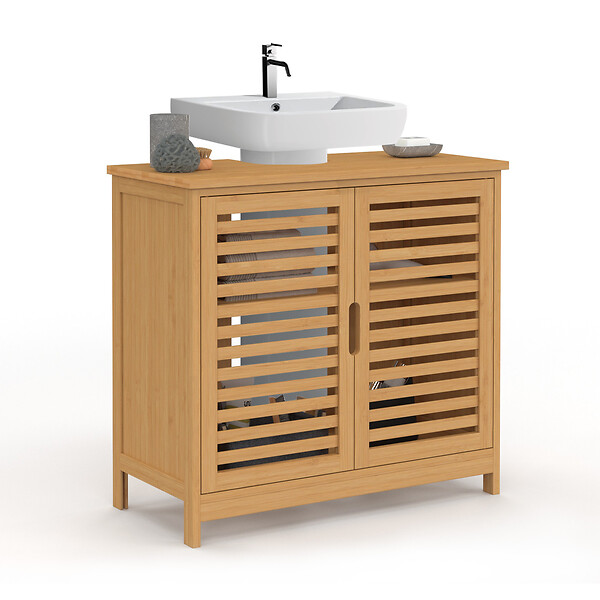 ID MARKET - Meuble sous lavabo salle de bain bambou BEA - large