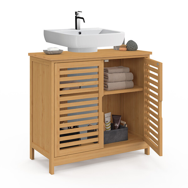 ID MARKET - Meuble sous lavabo salle de bain bambou BEA - large