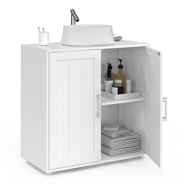 ID MARKET - Meuble sous lavabo salle de bain WALDO bois blanc - large