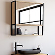 ID MARKET - Meuble de rangement suspendu avec miroir pour salle de bain DETROIT design industriel - vignette