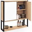 ID MARKET - Meuble de rangement suspendu avec miroir pour salle de bain DETROIT design industriel - vignette