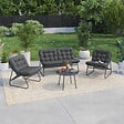 ID MARKET - Salon de jardin bas ARONA 4 places en acier gris anthracite et coussins gris avec canapé, fauteuils et table - vignette