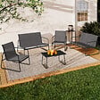 ID MARKET - Salon de jardin bas MALAGA 6 places avec 2 canapés, fauteuils et table gris anthracite - vignette