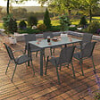 ID MARKET - Salon de jardin MADRID table 150 CM et 6 chaises empilables gris anthracite plateau clair - vignette