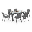 ID MARKET - Salon de jardin MADRID table 150 CM et 6 chaises empilables gris anthracite plateau clair - vignette