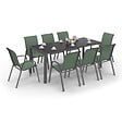 ID MARKET - Salon de jardin MADRID table 190 cm et 8 chaises empilables vert olive - vignette