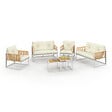 ID MARKET - Salon de jardin bas RIO 6 places structure métal blanc et cordage effet rotin avec coussins beige - vignette