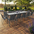 ID MARKET - Salon de jardin MADRID table extensible 135-270 CM et 12 chaises empilables gris anthracite - vignette