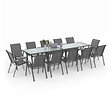 ID MARKET - Salon de jardin MADRID table extensible 135-270 CM et 12 chaises empilables gris anthracite - vignette