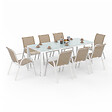 ID MARKET - Salon de jardin MADRID table 190 cm et 8 chaises empilables blanc et beige - vignette