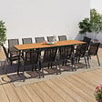 ID MARKET - Salon de jardin POLY table extensible 135-270 CM et 12 chaises bois et gris foncé - vignette