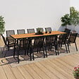 ID MARKET - Salon de jardin POLY table extensible 135-270 CM et 12 chaises bois et noir - vignette