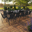 ID MARKET - Salon de jardin MADRID table extensible 135-270 CM et 12 chaises empilables noir - vignette