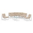 ID MARKET - Salon de jardin bas NAIROBI 8 places salon d'angle en acier blanc et coussins beiges - vignette